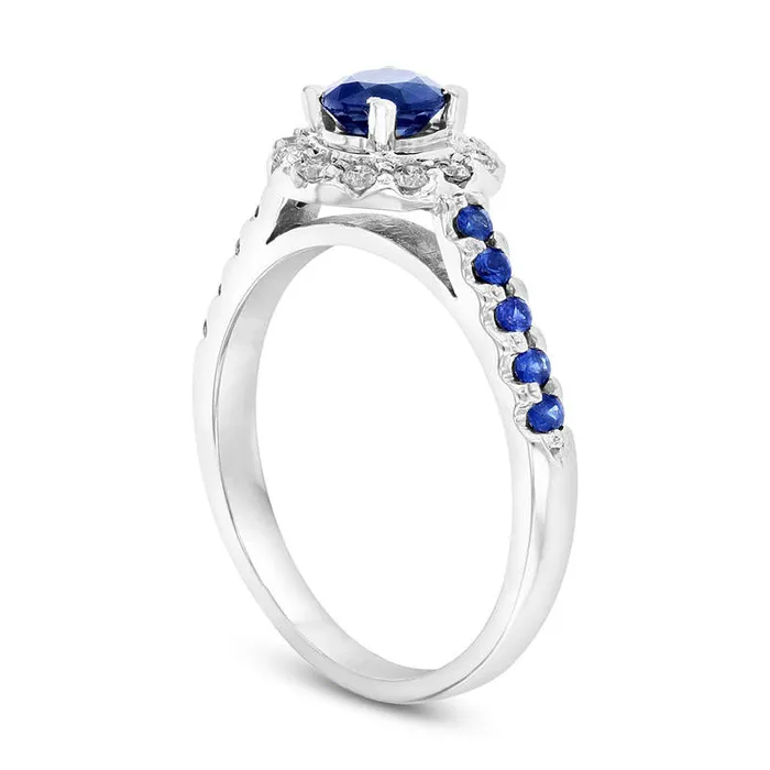 Goldia Rings 50mm Blue Sapphire and 020 CT TW Natural Diamond Frame Ring in Solid 14K White Gold Goldia Rings 50mm Blue Sapphire and 020 CT TW Natural Diamond Frame Ring in Solid 14K White Gold