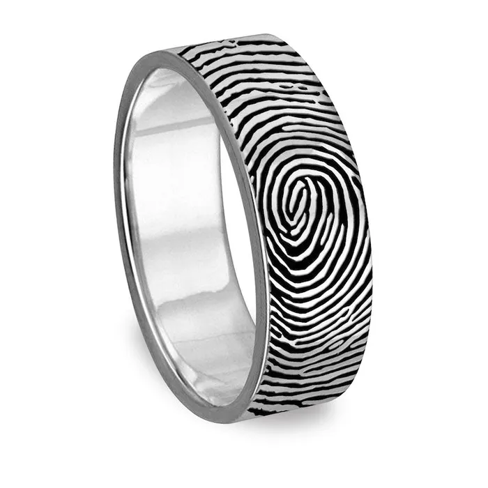 Goldia Rings 60mm Engravable Print ComfortFit Wedding Band in Sterling Silver 1 Image and Line