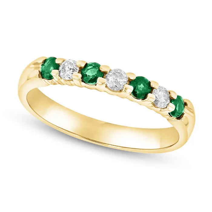 Goldia Rings Emerald and 020 CT TW Natural Diamond Seven Stone Band in Solid 14K Gold Goldia Rings Emerald and 020 CT TW Natural Diamond Seven Stone Band in Solid 14K Gold