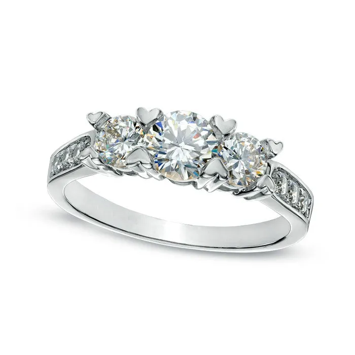 Goldia Rings LabCreated White Sapphire Three Stone HeartProng Ring in Solid 10K White Gold Goldia Rings LabCreated White Sapphire Three Stone HeartProng Ring in Solid 10K White Gold