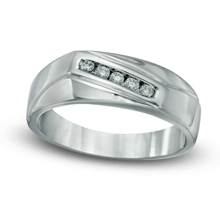 Goldia Rings Mens 020 CT TW Natural Diamond Wedding Band in Sterling Silver