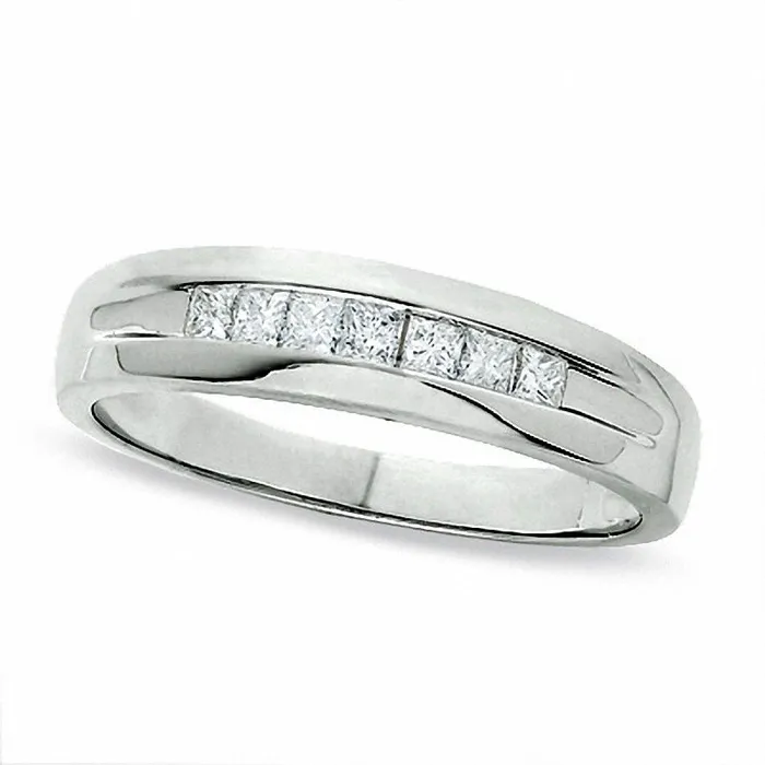 Goldia Rings Mens 025 CT TW SquareCut Natural Diamond Wedding Band in Solid 14K White Gold Goldia Rings Mens 025 CT TW SquareCut Natural Diamond Wedding Band in Solid 14K White Gold