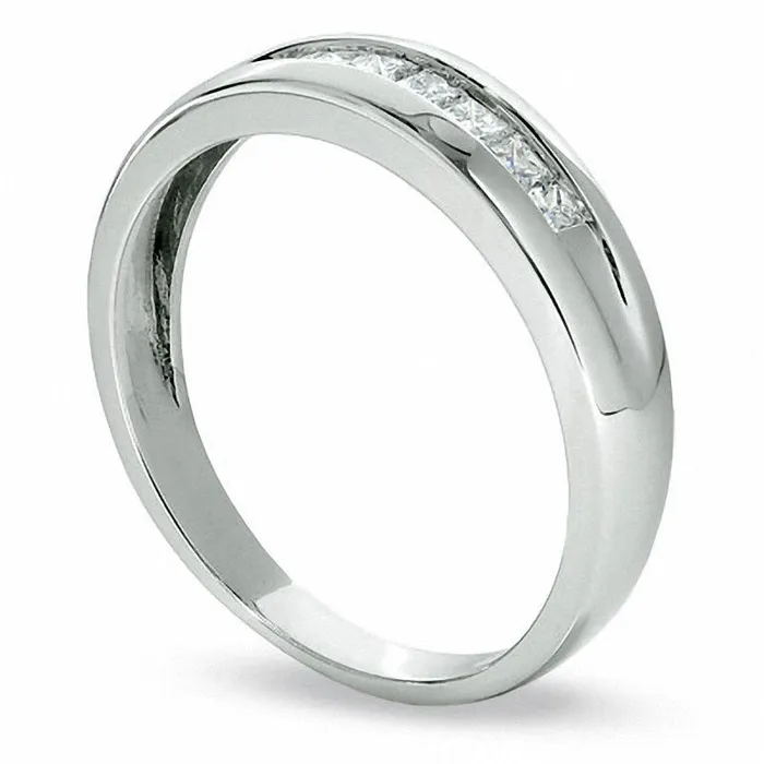 Goldia Rings Mens 025 CT TW SquareCut Natural Diamond Wedding Band in Solid 14K White Gold Goldia Rings Mens 025 CT TW SquareCut Natural Diamond Wedding Band in Solid 14K White Gold