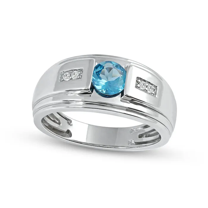 Goldia Rings Mens 60mm Swiss Blue Topaz and 005 CT TW Natural Diamond Stepped Edge Ring in Sterling Silver Goldia Rings Mens 60mm Swiss Blue Topaz and 005 CT TW Natural Diamond Stepped Edge Ring in Sterling Silver
