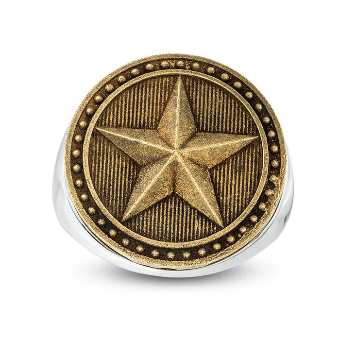Goldia Rings Mens Bead Frame Barn Star AntiqueFinished Signet Ring in Sterling Silver and Bronze Goldia Rings Mens Bead Frame Barn Star AntiqueFinished Signet Ring in Sterling Silver and Bronze