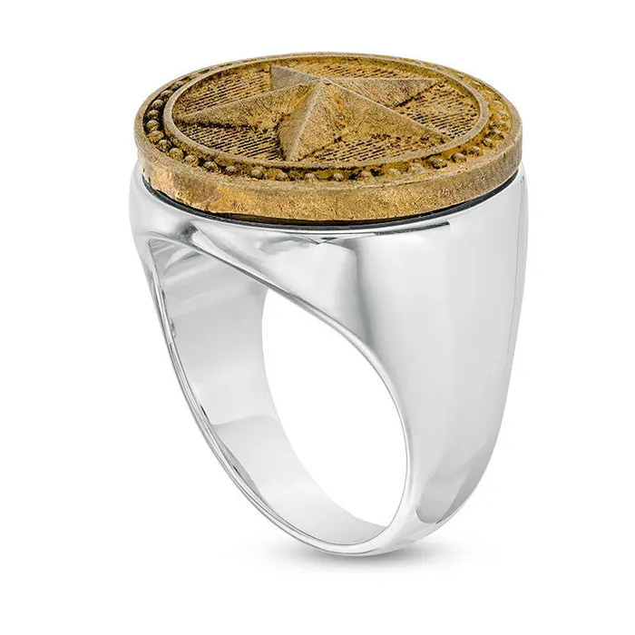 Goldia Rings Mens Bead Frame Barn Star AntiqueFinished Signet Ring in Sterling Silver and Bronze Goldia Rings Mens Bead Frame Barn Star AntiqueFinished Signet Ring in Sterling Silver and Bronze