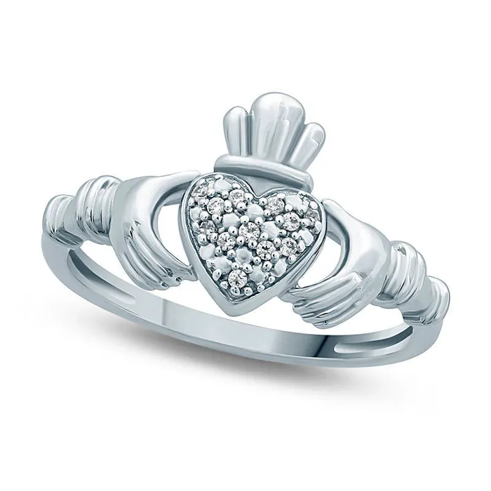Goldia Rings Natural Diamond Accent Claddagh Ring in Sterling Silver