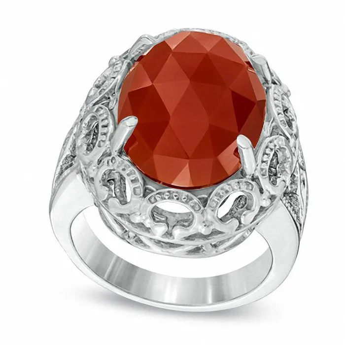 Goldia Rings Oval Carnelian Ring in Sterling Silver Size 7