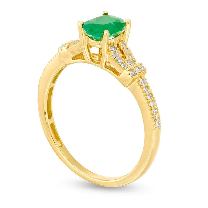 Goldia Rings Oval Emerald and 017 CT TW Natural Diamond Collar Antique VintageStyle Ring in Solid 10K Yellow Gold Goldia Rings Oval Emerald and 017 CT TW Natural Diamond Collar Antique VintageStyle Ring in Solid 10K Yellow Gold