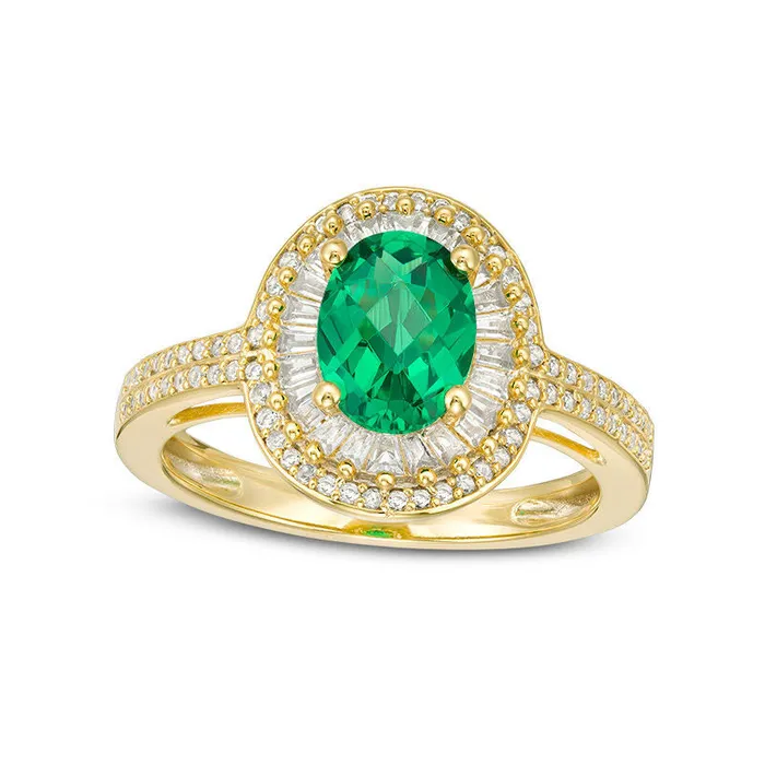 Goldia Rings Oval LabCreated Emerald and White Sapphire Double Frame Ring in Sterling Silver with Solid 14K Gold Plate Goldia Rings Oval LabCreated Emerald and White Sapphire Double Frame Ring in Sterling Silver with Solid 14K Gold Plate