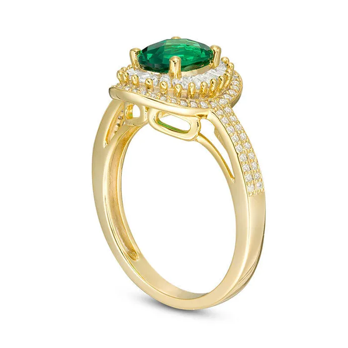 Goldia Rings Oval LabCreated Emerald and White Sapphire Double Frame Ring in Sterling Silver with Solid 14K Gold Plate Goldia Rings Oval LabCreated Emerald and White Sapphire Double Frame Ring in Sterling Silver with Solid 14K Gold Plate