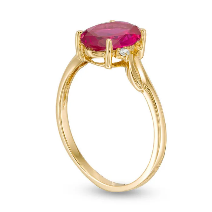 Goldia Rings Oval LabCreated Ruby and Diamond Accent Bypass Swirl Shank Ring in Solid 10K Yellow Gold Goldia Rings Oval LabCreated Ruby and Diamond Accent Bypass Swirl Shank Ring in Solid 10K Yellow Gold