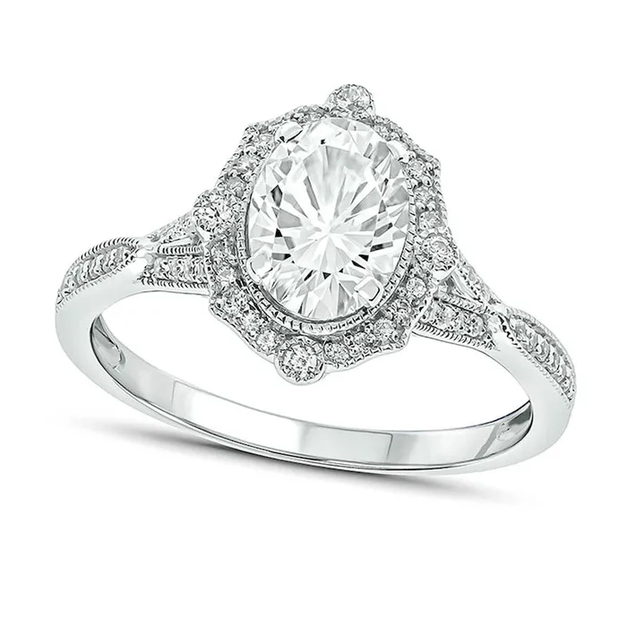 Goldia Rings Oval LabCreated White Sapphire and 020 CT TW Diamond Ornate Frame Split Shank Antique VintageStyle Ring in Solid 10K White Gold Goldia Rings Oval LabCreated White Sapphire and 020 CT TW Diamond Ornate Frame Split Shank Antique VintageStyle Ring in Solid 10K White Gold
