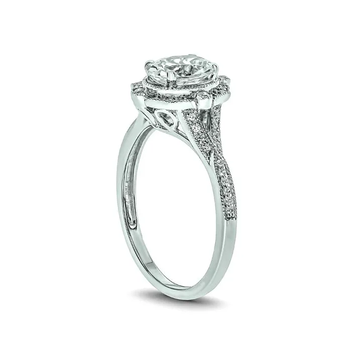 Goldia Rings Oval LabCreated White Sapphire and 020 CT TW Diamond Ornate Frame Split Shank Antique VintageStyle Ring in Solid 10K White Gold Goldia Rings Oval LabCreated White Sapphire and 020 CT TW Diamond Ornate Frame Split Shank Antique VintageStyle Ring in Solid 10K White Gold