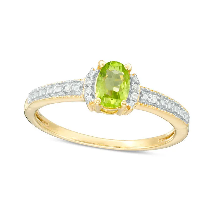 Goldia Rings Oval Peridot and Natural Diamond Accent Collar Antique VintageStyle Ring in Sterling Silver with Solid 14K Gold Plate Goldia Rings Oval Peridot and Natural Diamond Accent Collar Antique VintageStyle Ring in Sterling Silver with Solid 14K Gold Plate