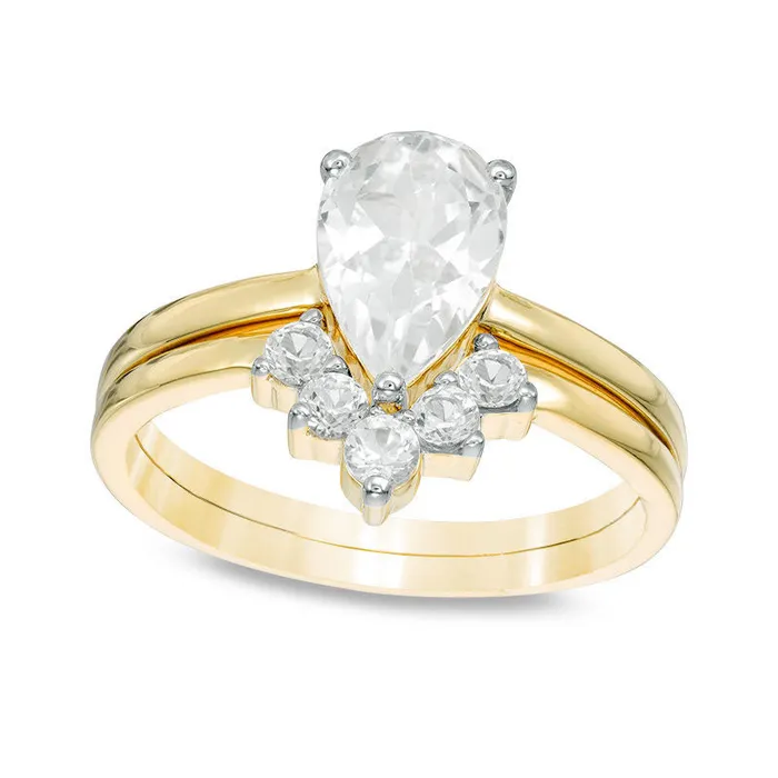 Goldia Rings PearShaped LabCreated White Sapphire Bridal Engagement Ring Set in Sterling Silver with Solid 14K Gold Plate Goldia Rings PearShaped LabCreated White Sapphire Bridal Engagement Ring Set in Sterling Silver with Solid 14K Gold Plate