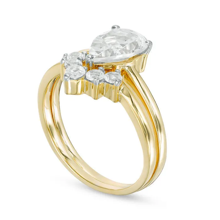 Goldia Rings PearShaped LabCreated White Sapphire Bridal Engagement Ring Set in Sterling Silver with Solid 14K Gold Plate Goldia Rings PearShaped LabCreated White Sapphire Bridal Engagement Ring Set in Sterling Silver with Solid 14K Gold Plate