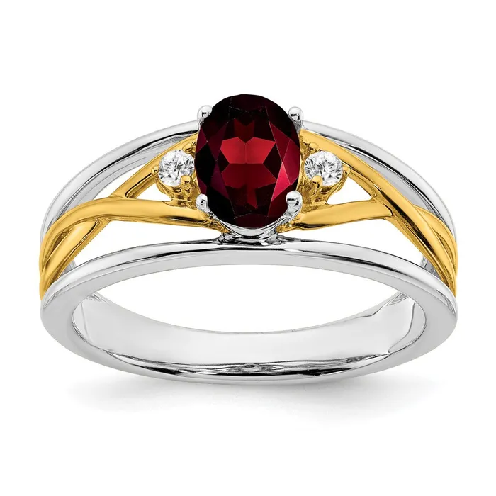 Goldia Rings Solid 14k Twotone Simulated Garnet and CZ Ring