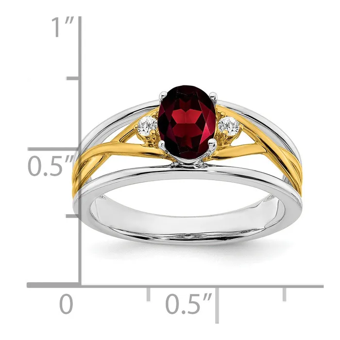 Goldia Rings Solid 14k Twotone Simulated Garnet and CZ Ring