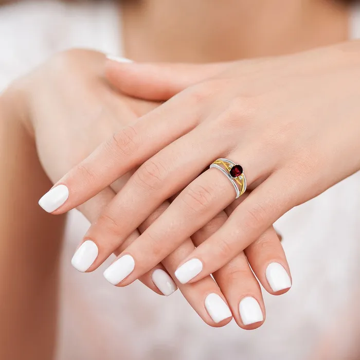 Goldia Rings Solid 14k Twotone Simulated Garnet and CZ Ring