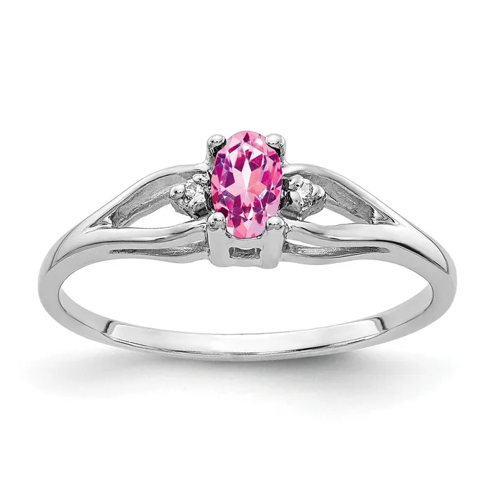 Goldia Rings Solid 14k White Gold 5x3mm Oval PinK Simulated Sapphire A CZ Ring