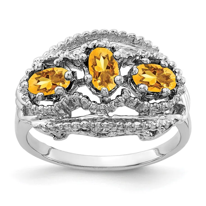 Goldia Rings Solid 14k White Gold 5x3mm Oval Simulated Citrine Ring