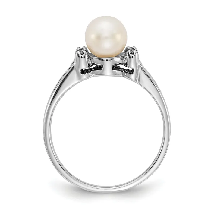 Goldia Rings Solid 14k White Gold 6mm FW Cultured Pearl AA Simulated CZ Ring