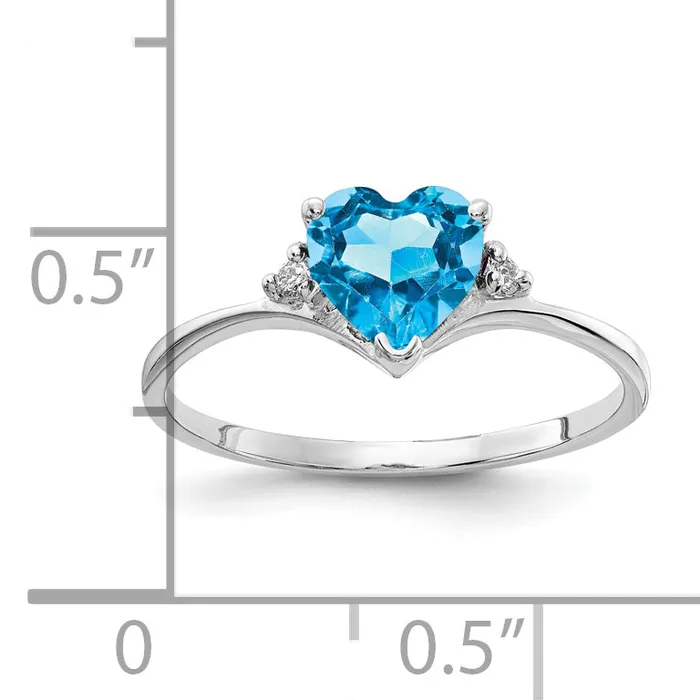 Goldia Rings Solid 14k White Gold 6mm Heart Simulated Blue Topaz VS CZ Ring
