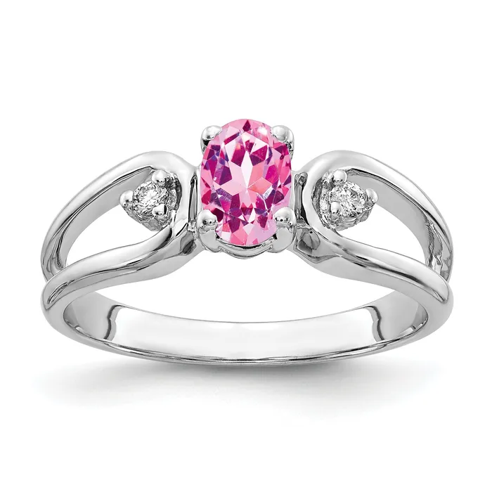Goldia Rings Solid 14k White Gold 6x4mm Oval PinK Simulated Sapphire AA CZ Ring