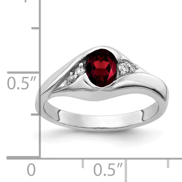 Goldia Rings Solid 14k White Gold 6x4mm Oval Simulated Garnet ChecKer VS CZ Ring
