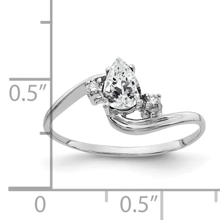 Goldia Rings Solid 14k White Gold 6x4mm Pear Cubic Zirconia AAA Simulated CZ Ring