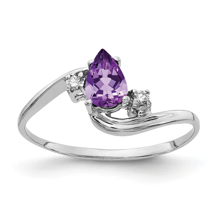 Goldia Rings Solid 14k White Gold 6x4mm Pear Simulated Amethyst ChecKer AAA CZ Ring Goldia Rings Solid 14k White Gold 6x4mm Pear Simulated Amethyst ChecKer AAA CZ Ring