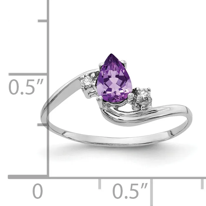 Goldia Rings Solid 14k White Gold 6x4mm Pear Simulated Amethyst ChecKer AAA CZ Ring
