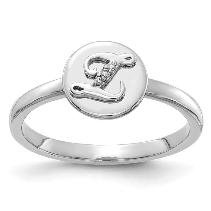 Goldia Rings Solid 14k White Gold Simulated CZ Initial Z Ring
