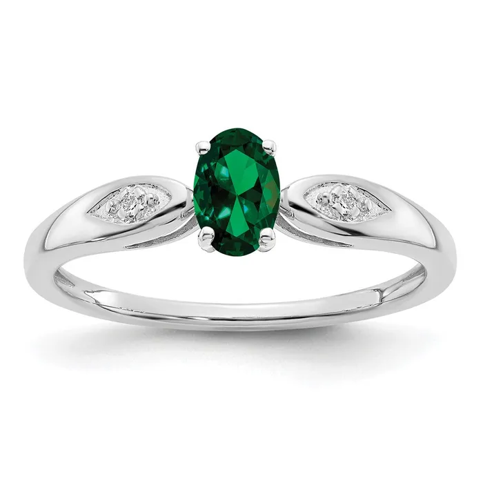 Goldia Rings Solid 14k White Gold Simulated Emerald and CZ Ring