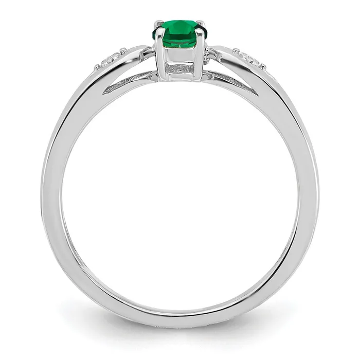 Goldia Rings Solid 14k White Gold Simulated Emerald and CZ Ring