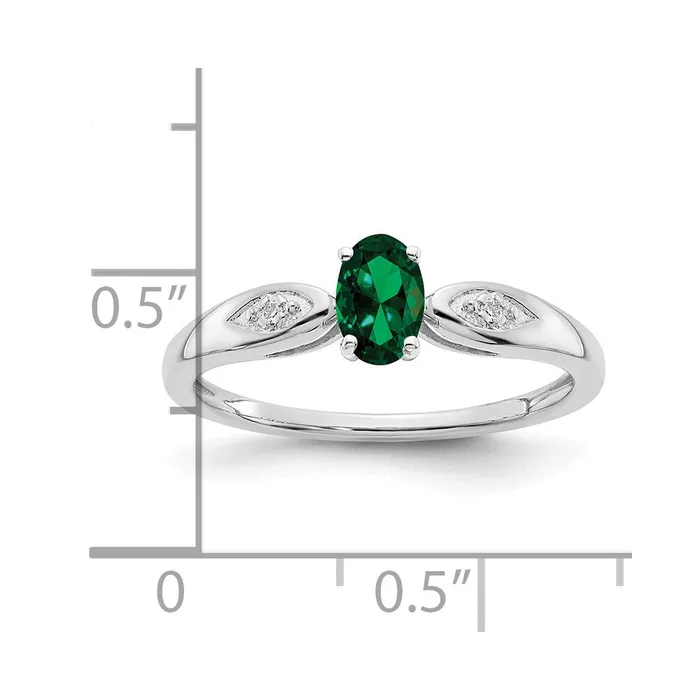 Goldia Rings Solid 14k White Gold Simulated Emerald and CZ Ring