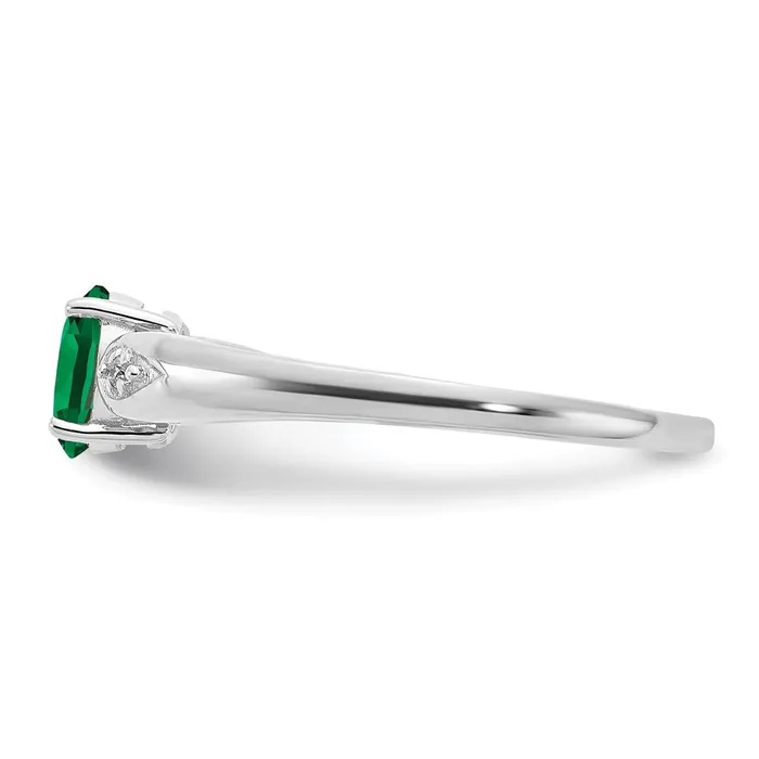 Goldia Rings Solid 14k White Gold Simulated Emerald and CZ Ring