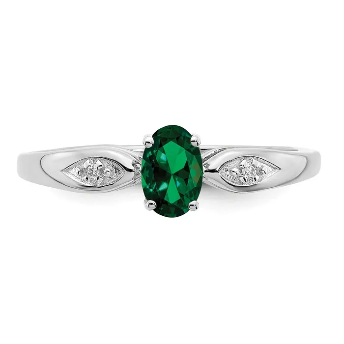 Goldia Rings Solid 14k White Gold Simulated Emerald and CZ Ring