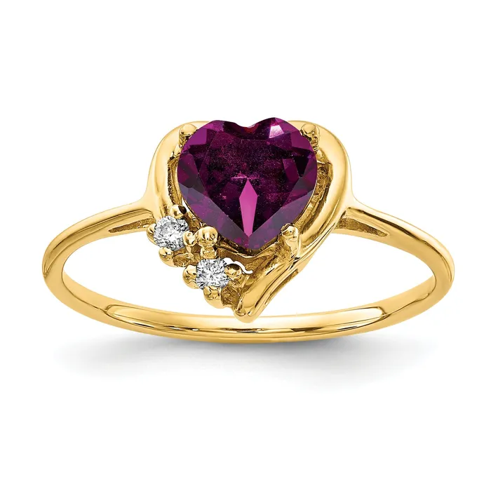 Goldia Rings Solid 14k Yellow Gold 6mm Heart Rhodolite Simulated Garnet AA CZ Ring Goldia Rings Solid 14k Yellow Gold 6mm Heart Rhodolite Simulated Garnet AA CZ Ring