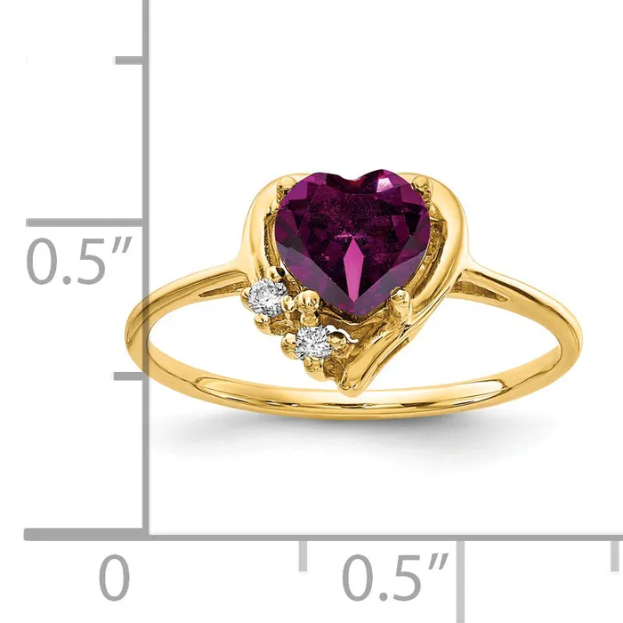 Goldia Rings Solid 14k Yellow Gold 6mm Heart Rhodolite Simulated Garnet AA CZ Ring