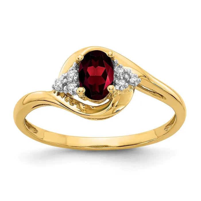 Goldia Rings Solid 14k Yellow Gold Simulated Garnet and CZ Ring
