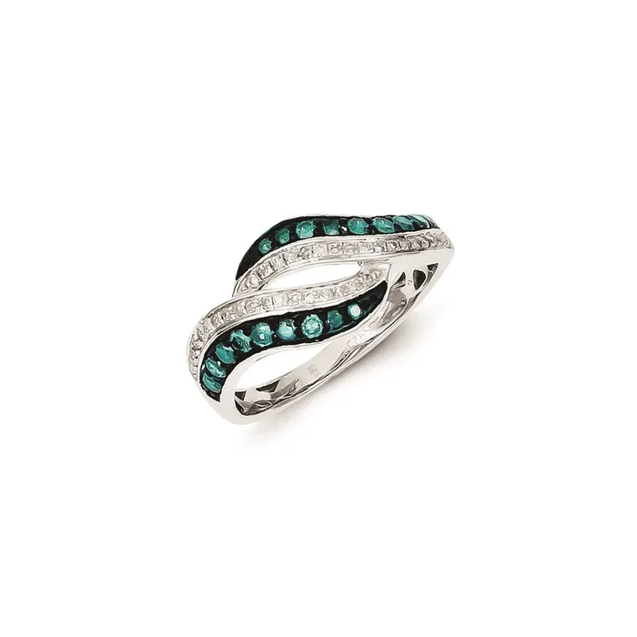 Goldia Rings Sterling Silver Blue and White Diamond Swirl Ring