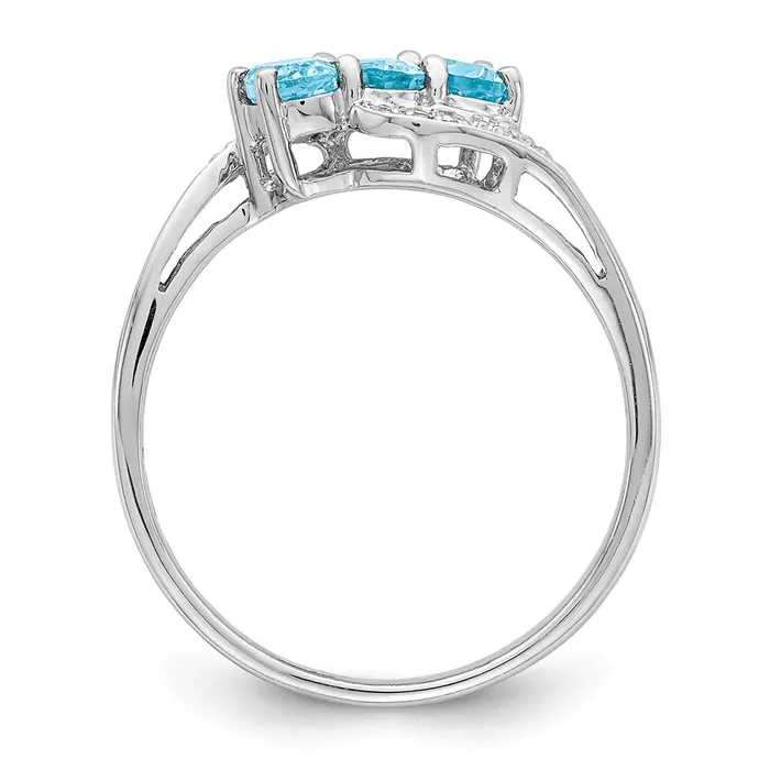 Goldia Rings Sterling Silver Rhodium 3 Stone Light Swiss Blue Topaz u0026 Diamond Ring