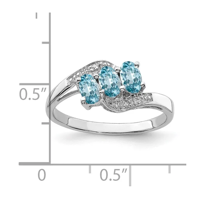 Goldia Rings Sterling Silver Rhodium 3 Stone Light Swiss Blue Topaz u0026 Diamond Ring