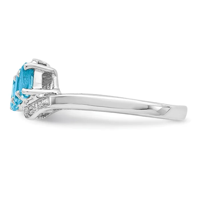 Goldia Rings Sterling Silver Rhodium 3 Stone Light Swiss Blue Topaz u0026 Diamond Ring