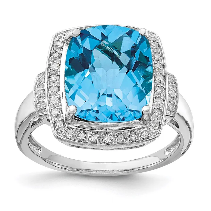 Goldia Rings Sterling Silver Rhodium Diamond u0026 CheckerCut Blue Topaz Ring Goldia Rings Sterling Silver Rhodium Diamond u0026 CheckerCut Blue Topaz Ring
