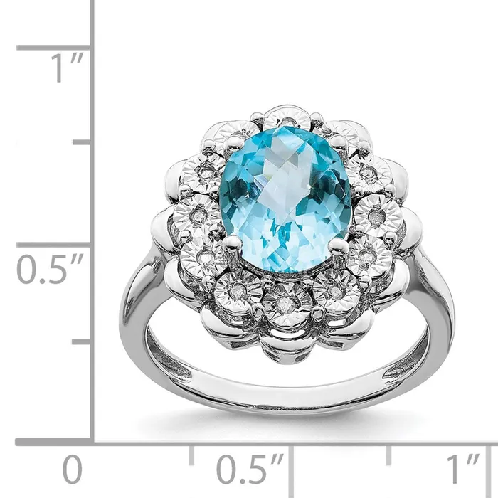 Goldia Rings Sterling Silver Rhodium Diamond u0026 CheckerCut Blue Topaz Ring