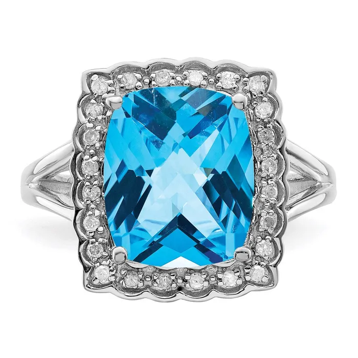 Goldia Rings Sterling Silver Rhodium Diamond u0026 CheckerCut Blue Topaz Ring
