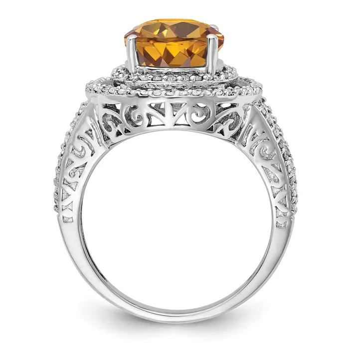 Goldia Rings Sterling Silver Rhodium Diamond u0026 Whiskey Quartz Ring
